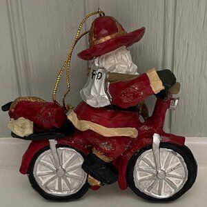 Santa Fireman on Bike Ornament 2001